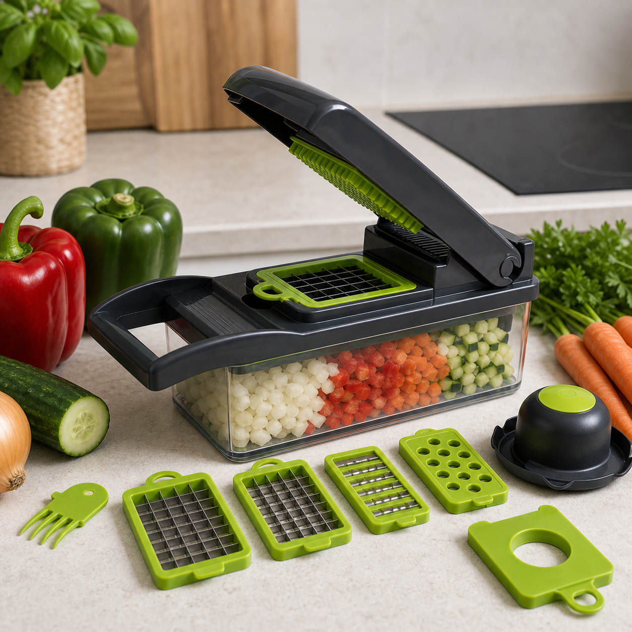 Cortador de Verduras 15 en 1 - Cubos Perfectos sin Cuchillo ni Lágrimas