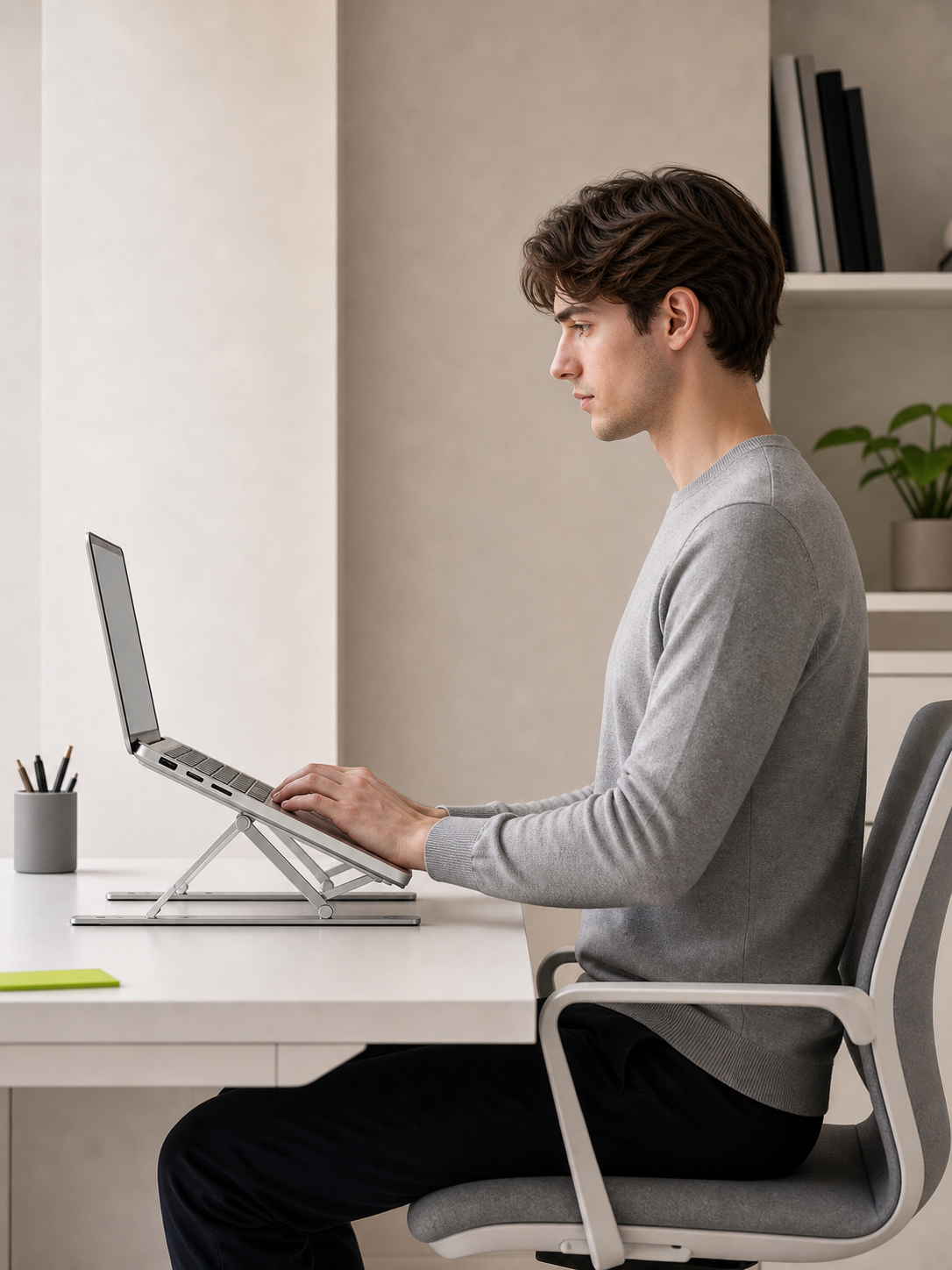 Con el soporte Glowi: postura erguida, pantalla a la altura de los ojos